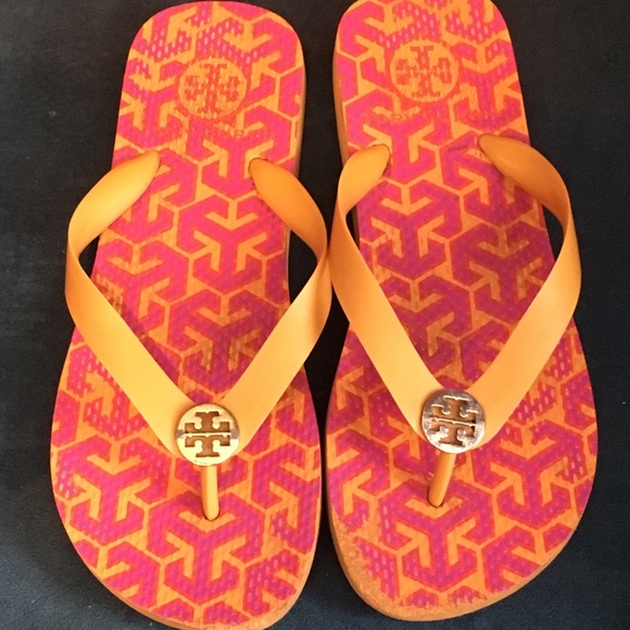 tory burch orange flip flops